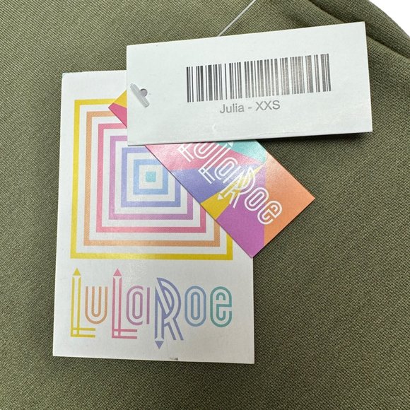 LuLaRoe Retired Julia Dress XXS Olive Green Beige Raglan SS Form Fit NWT - Picture 4 of 9